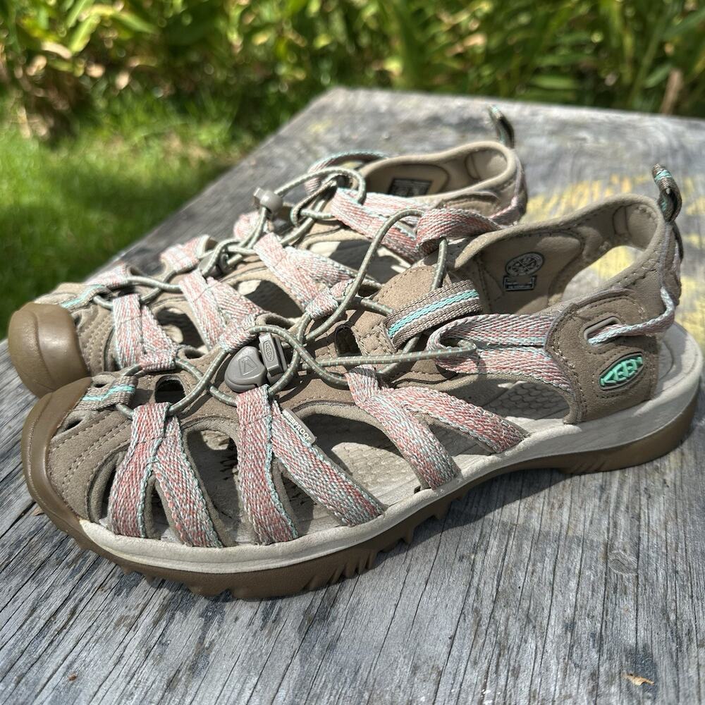 KEEN Whisper Waterproof Sandals Women's 8.5 Taupe Gray Peach Aqua Hiking 940